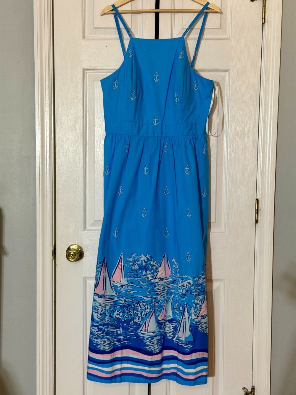 Lilly Pulitzer Charlese Cotton Halter Midi Dress in Nautical Lunar Blue A Lil N